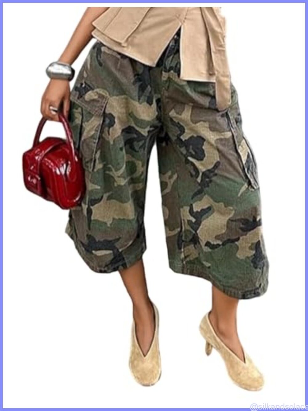 Baggy Wide Leg Cargo Jeans High Waist Women's 6-Pocket Stretchable